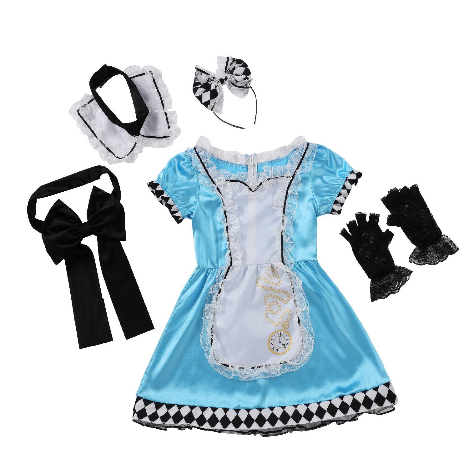 Alice in Wonderland Costume Cosplay Maid Dress for Kids - Sky Blue Lace Dress