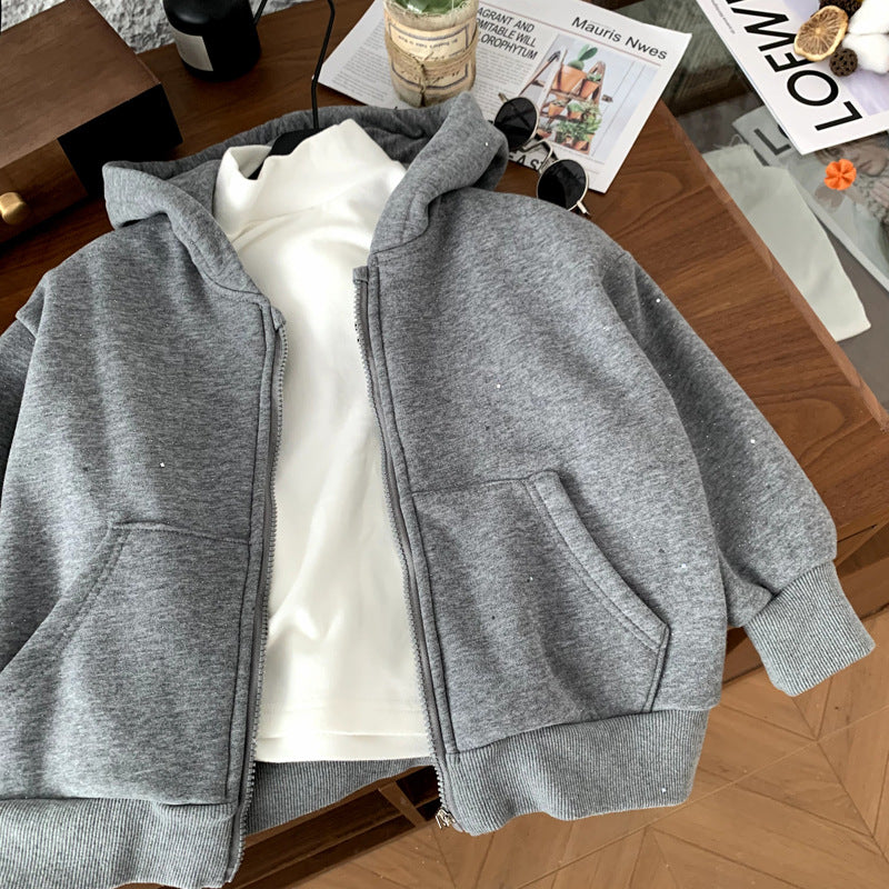 Autumn and winter girls' coat with plush and thickened boys' hoodie