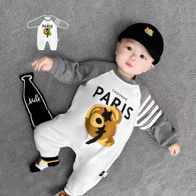 Fall Baby Romper for Boys and Girls, Cute Bear Print Outfit