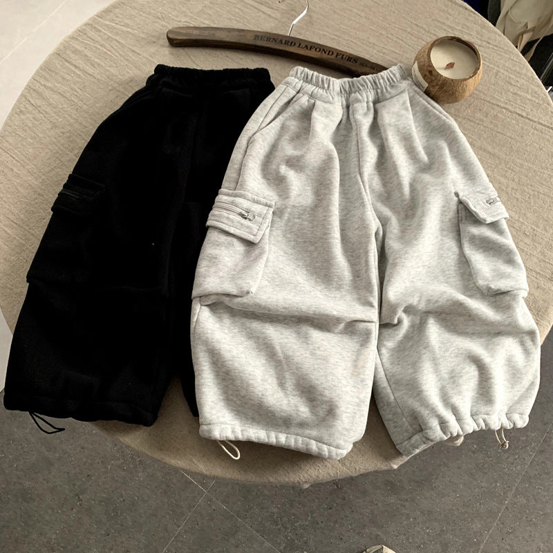 Female baby knitted cotton multi pocket work pants