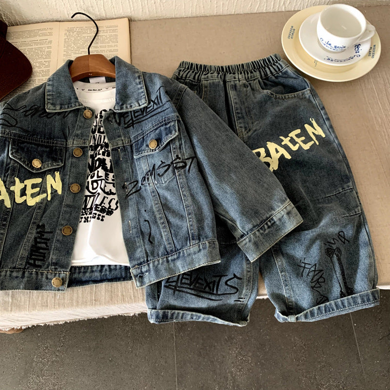 Two piece denim set for children boys and girls
