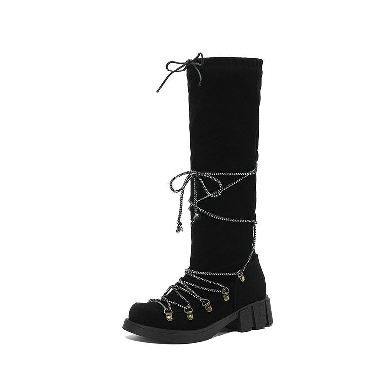 Botas Over-the-Knee con Cinturón y Tacón Grueso – Mujer Vintage
