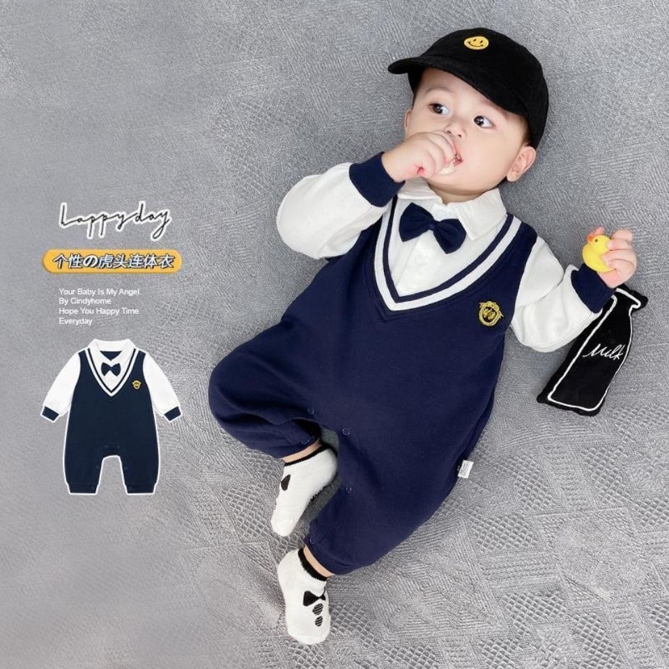 Onesie, Cute and Adorable Baby Outfit,Turn-down Collar, Trendy Crawling Suit