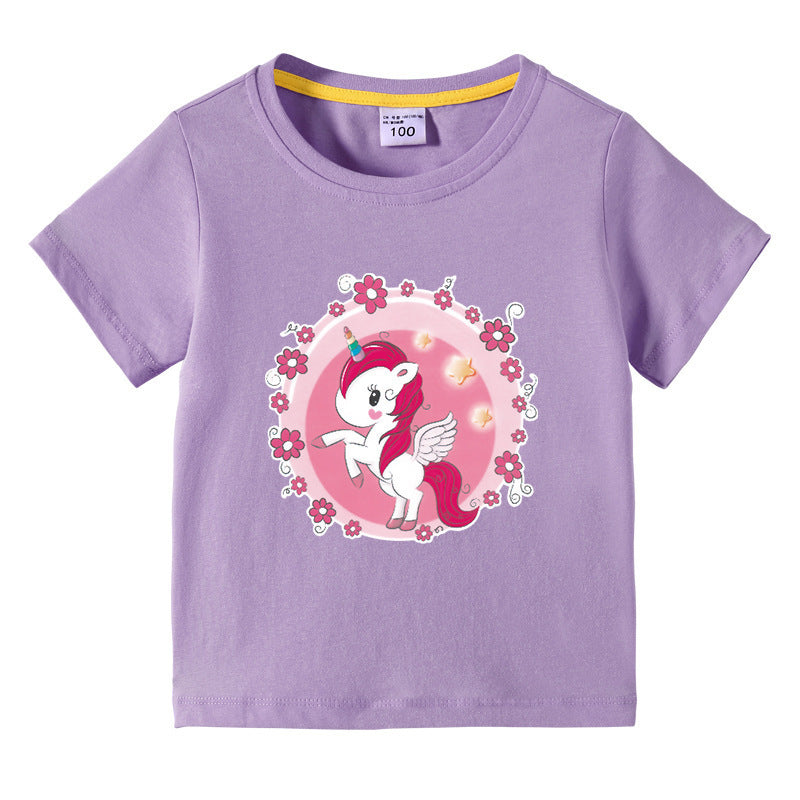 Unicorn children's summer outfit short sleeved T-shirt
