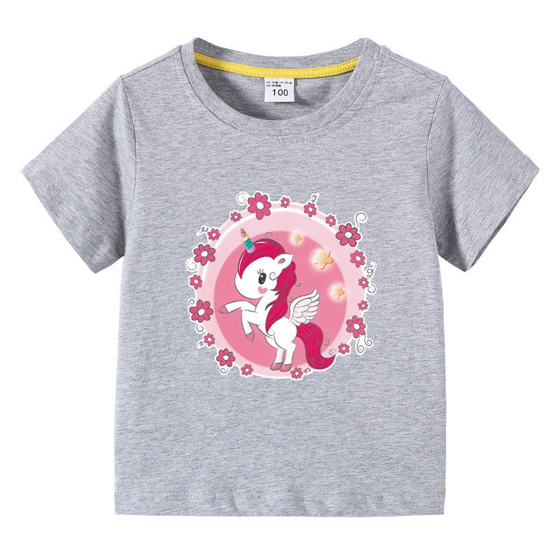 Unicorn children's summer outfit short sleeved T-shirt