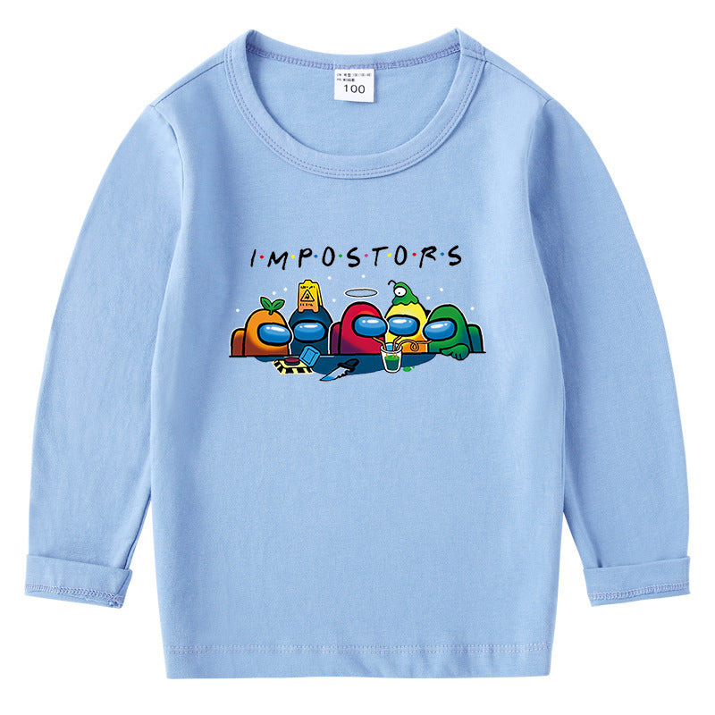 Children's cotton T-shirt with round neck and long sleeved base
