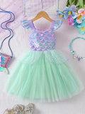 Girls' Sleeveless Mesh Dress with Sequins, Sweet Summer Princess Dress for Kids
