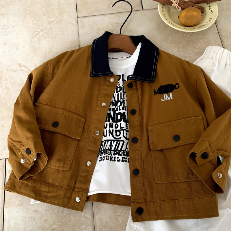 Flip collar jacket children's letter casual autumn top