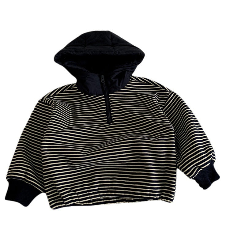 Striped hooded boys' casual versatile top