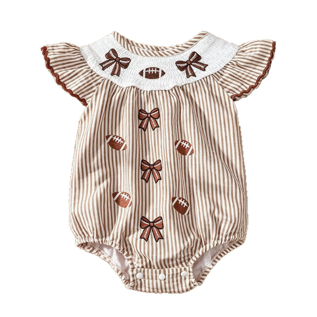 Infant Romper Striped Bowtie Football Embroidery Baby Girl Onesie Short Sleeve Crawler
