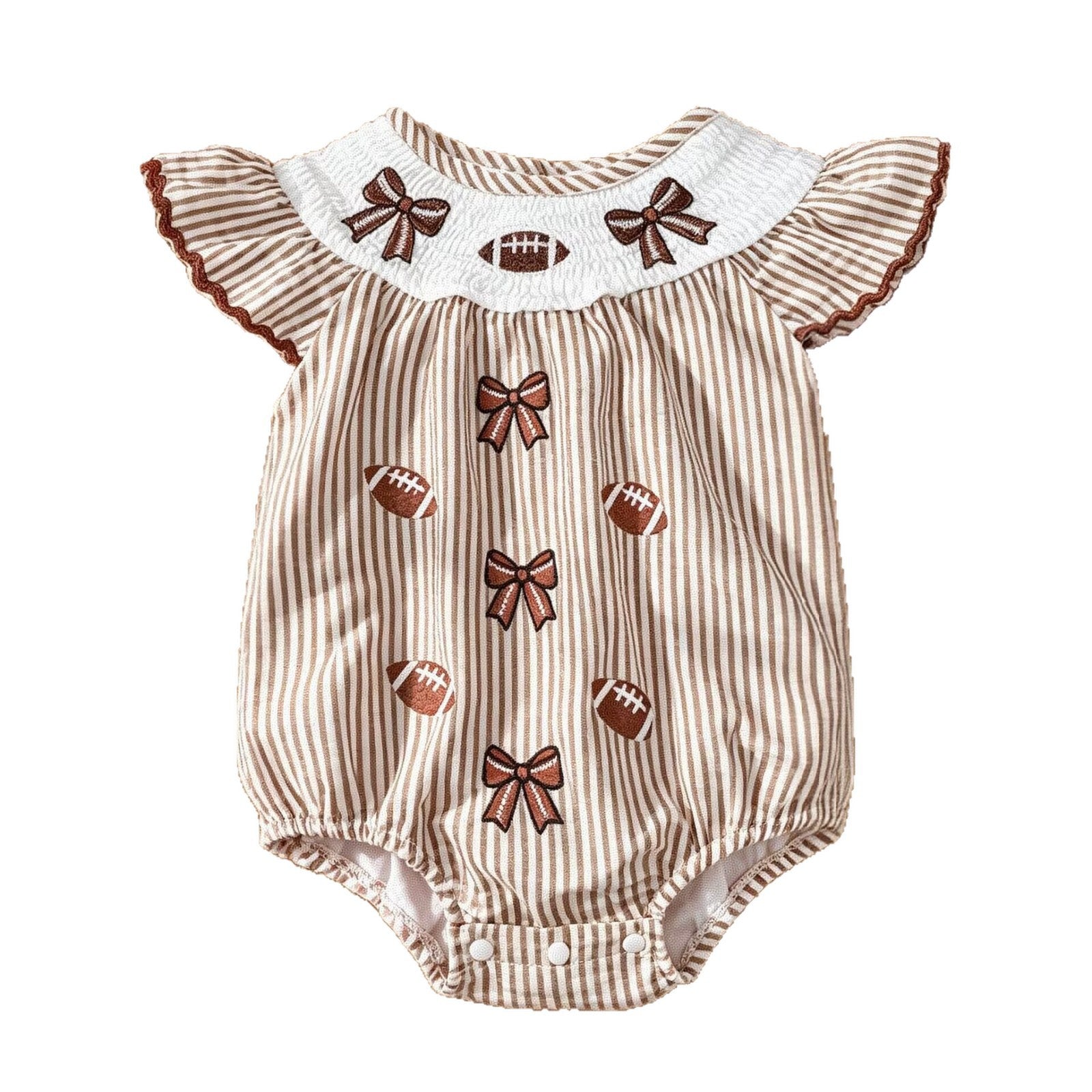 Infant Romper Striped Bowtie Football Embroidery Baby Girl Onesie Short Sleeve Crawler