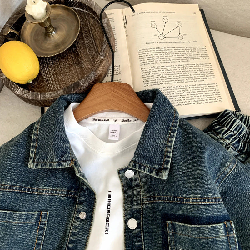 Two piece set of children's and baby's denim clothing
