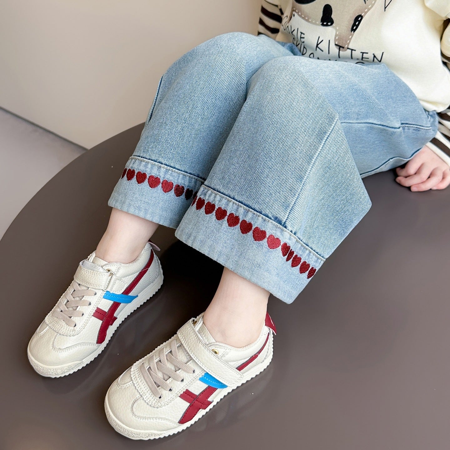 Children's Embroidered Heart Wide Leg Pants
