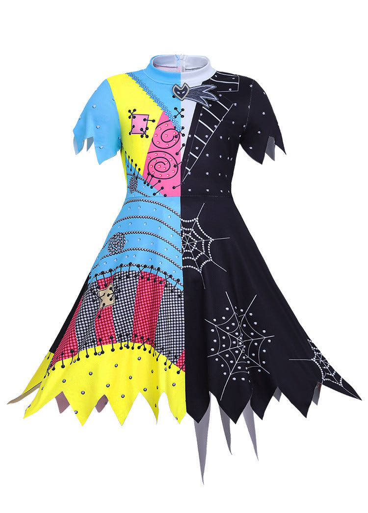 Halloween Costume Cosplay Dress for Girls, Sally and Jack Skellington Duo Design, Christmas Nightmare Before Christmas Theme, Stage Performance Outfit