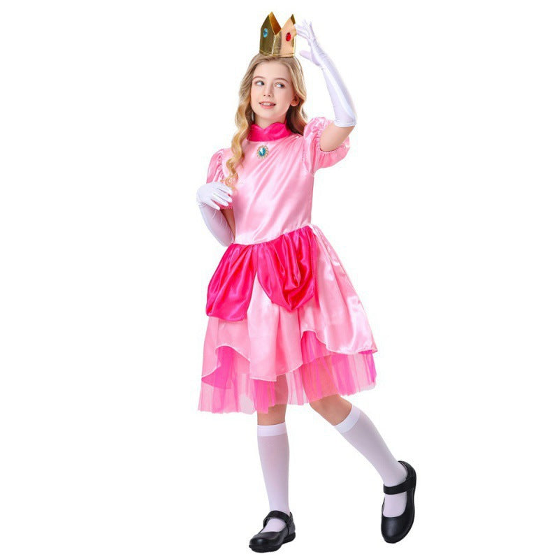 Halloween Kids Pink Princess Dress Costume for Girls Role Play Stage Performance Cosplay Outfit