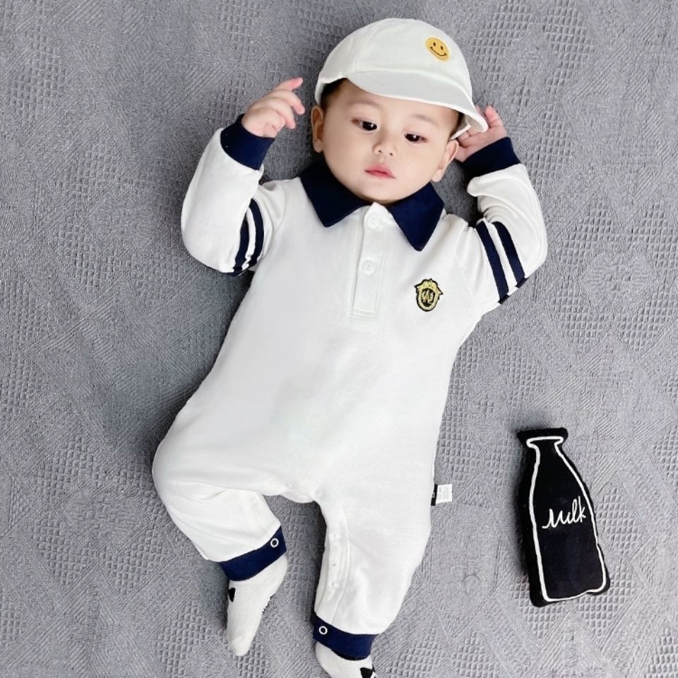 Chic British Style Long Sleeve Bodysuit for Newborn Baby Boys