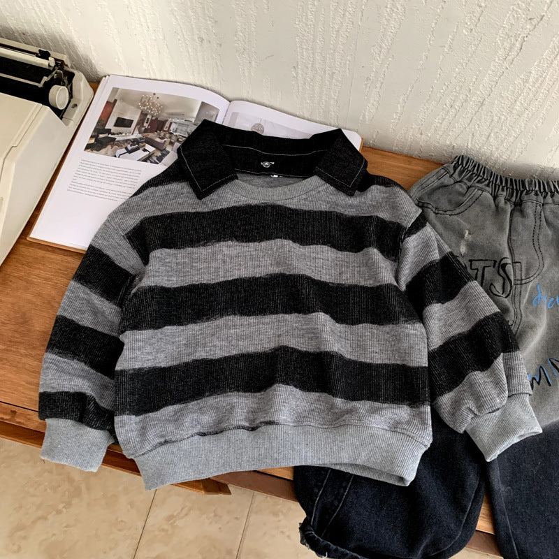 Children's versatile striped undershirt sweatshirt for girls