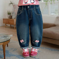 Cute Cartoon Denim Pants with Bow for Girls