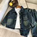 Two piece set of children's and baby's denim clothing