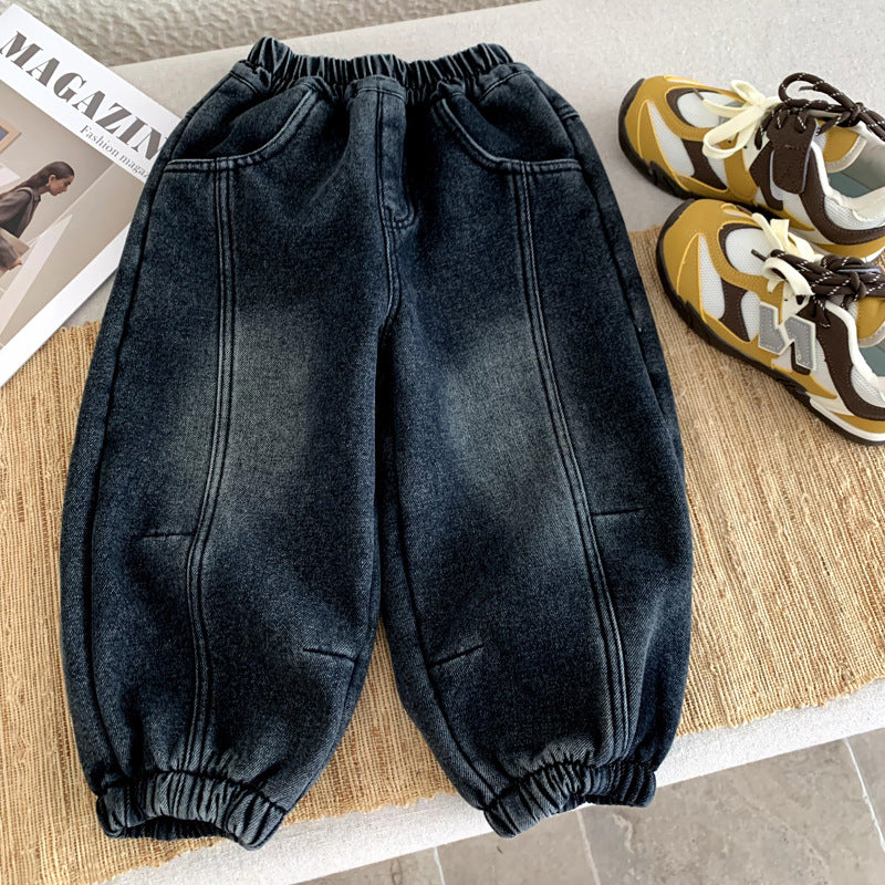 Children's velvet children's clothing and boys' one-piece velvet jeans
