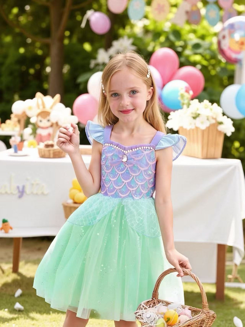 Charming Mermaid Princess Dress for Girls with Sparkly Sequins, Sheer Mesh, and Flutter Sleeve Design Summer Fashion for Kids