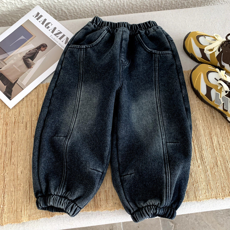 Children's velvet children's clothing and boys' one-piece velvet jeans