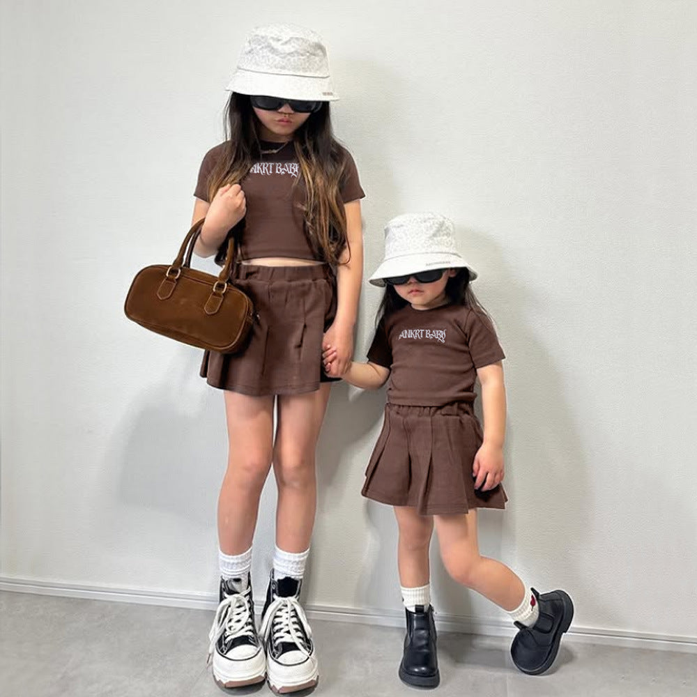 Kids Outfits for Girls, School Style Dress Set, Short Sleeve T-Shirt with Puffy Tennis Skirt