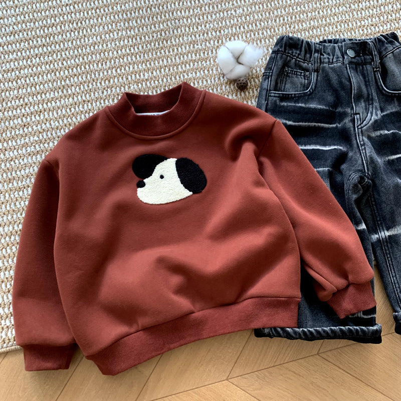 Children's winter clothing boys' hoodie with thickened fleece