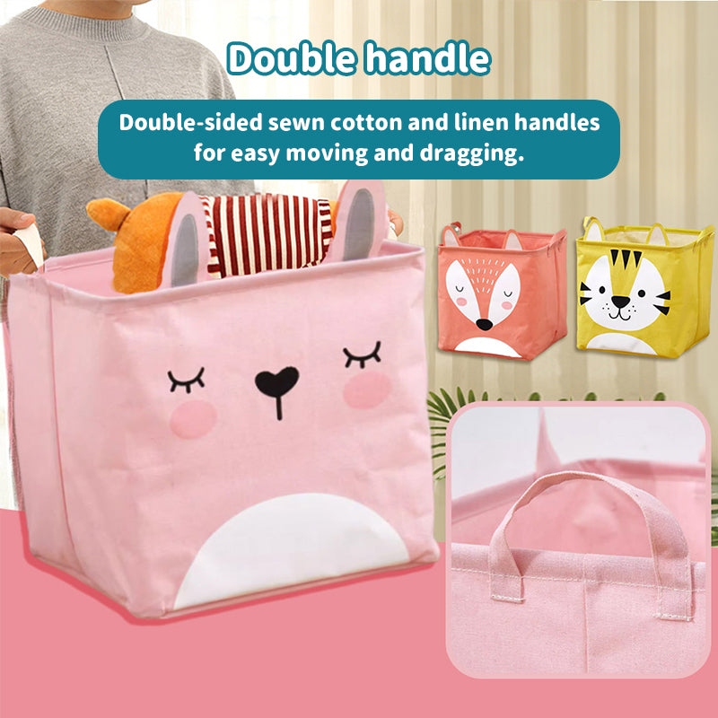 Fabric Cartoon Kids' Toy Storage Bin, Foldable Clothing Organizer & Laundry Hamper, Creative Living Room Storage Basket