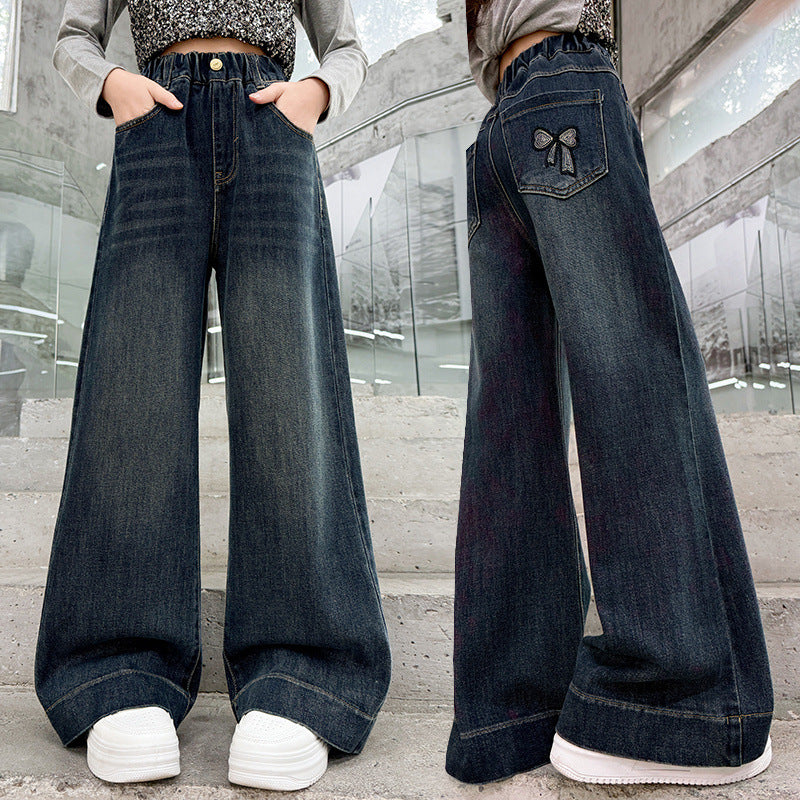 Casual Straight Leg Wide Leg Jeans Pants for Girls