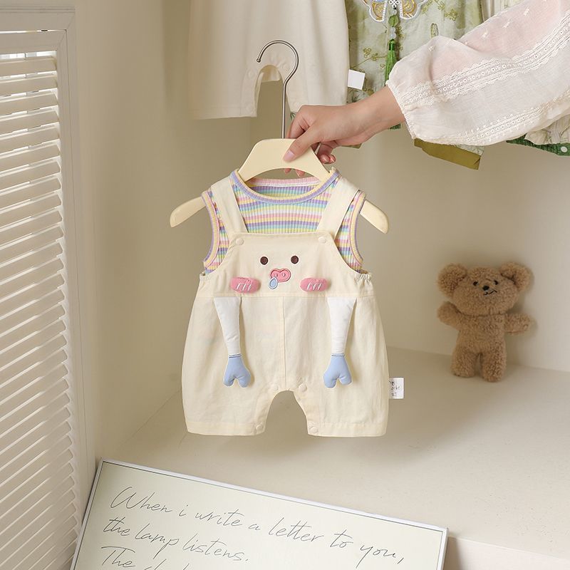 Baby Romper Trendy Cute Wide Shoulder Bodysuit Lightweight Overalls Two-Piece Set