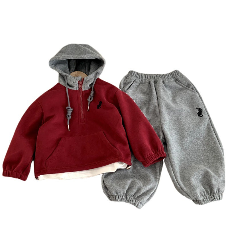 Hooded embroidered hoodie and sweatpants casual two-piece set