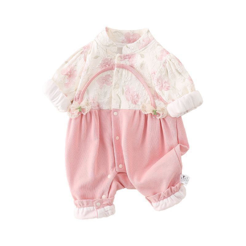 Baby Girl Long Sleeve Romper Two-Layer Bodysuit for Newborn Infant Outerwear