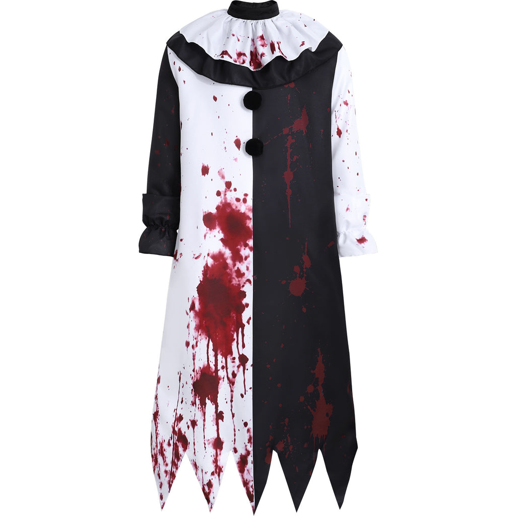Terrifier Black and White Long Clown Robe with Blood Stain Print Men's Horror Clown Cosplay Costume