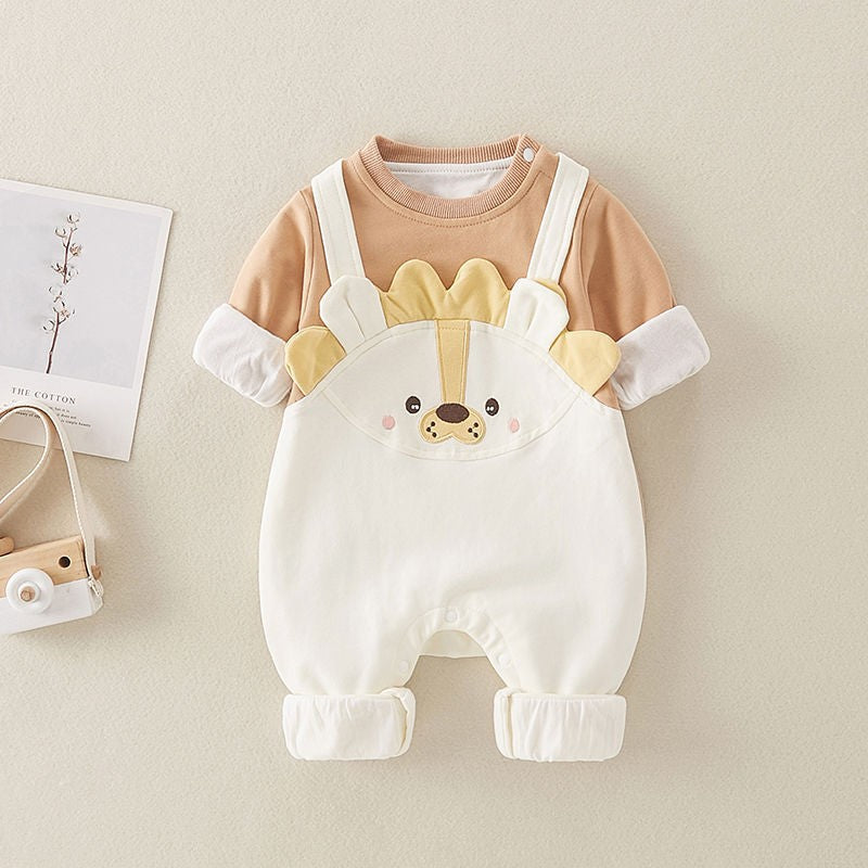 Baby Cute Cartoon Double-Layered Outing Romper for Full Moon