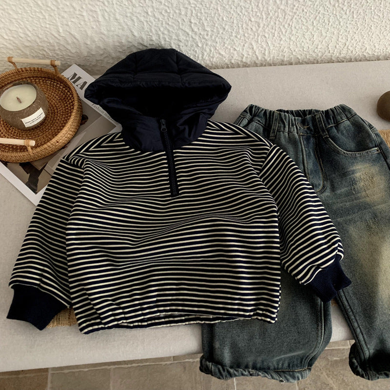 Striped hooded boys' casual versatile top