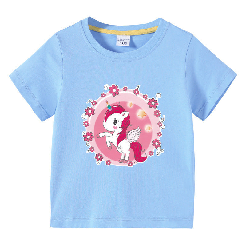 Unicorn children's summer outfit short sleeved T-shirt