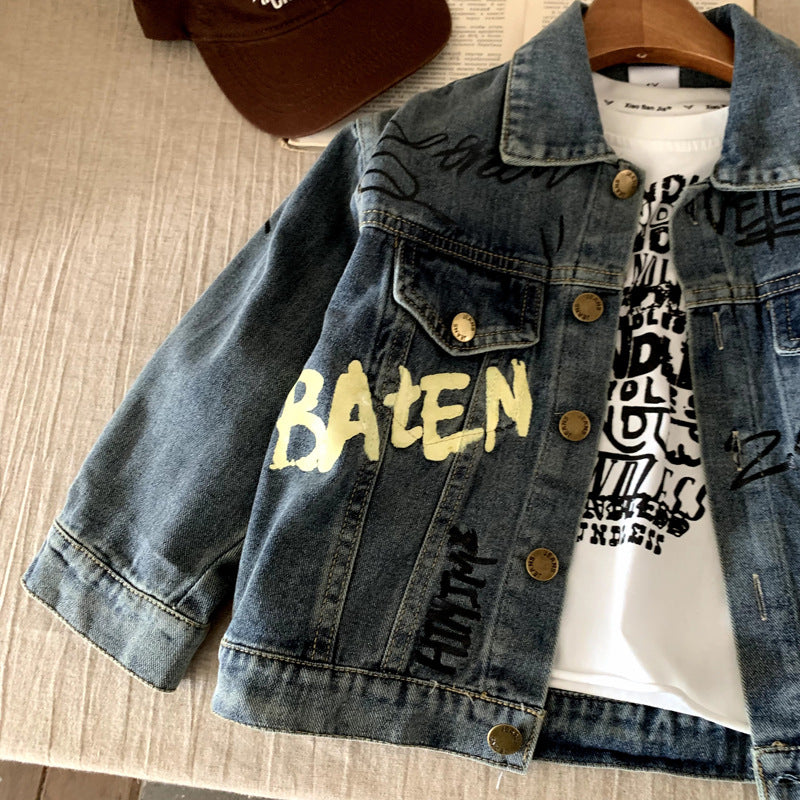 Two piece denim set for children boys and girls