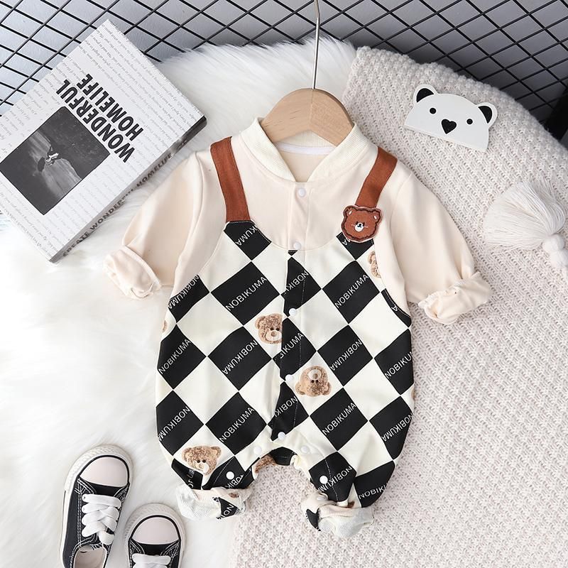 Boys' Faux Two-Piece Long Sleeve Romper Outfit