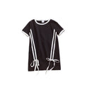 Children's Tweed Style Black and White Dress for Girls, Short Sleeve Knit Dress