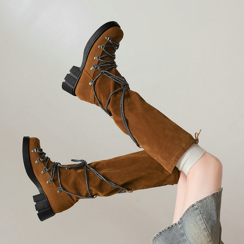 Botas Over-the-Knee con Cinturón y Tacón Grueso – Mujer Vintage