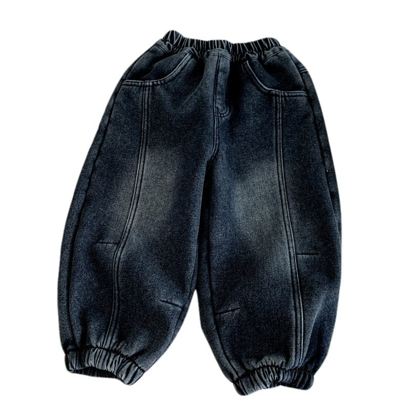 Children's velvet children's clothing and boys' one-piece velvet jeans