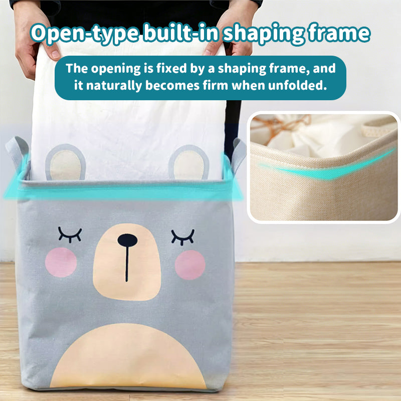Fabric Cartoon Kids' Toy Storage Bin, Foldable Clothing Organizer & Laundry Hamper, Creative Living Room Storage Basket