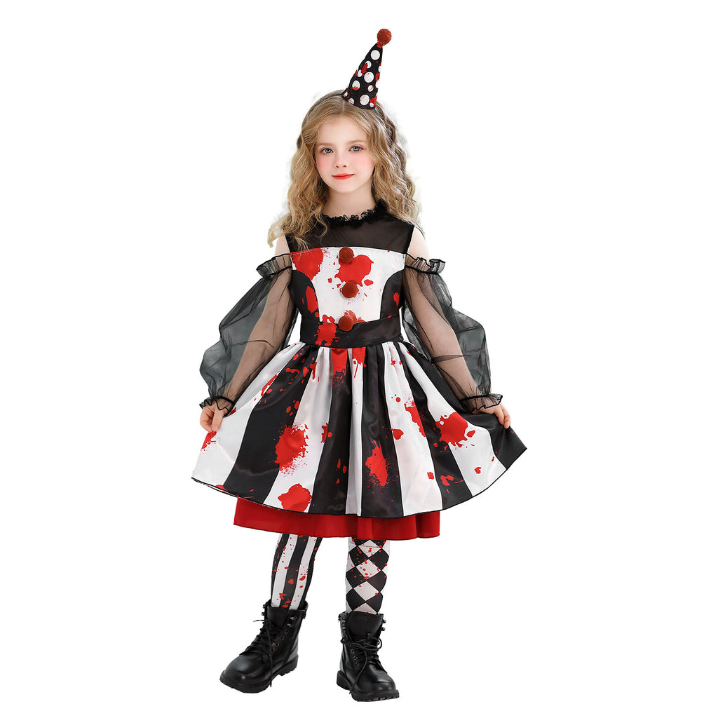 Halloween Kids Costume Clown Outfit Circus Party Funny Dress for Girls Carnival Performance Dress