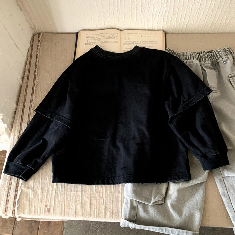 Boys' autumn outfit vintage letter versatile base shirt