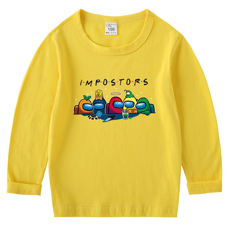 Children's cotton T-shirt with round neck and long sleeved base