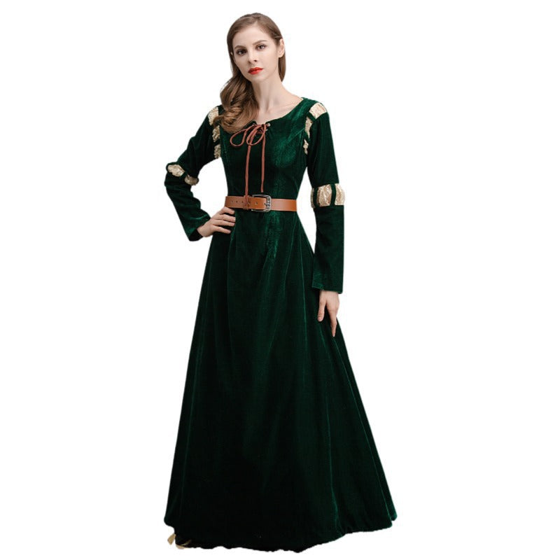 Halloween Brave Story Character Merida Women's Green Vintage Royal Long Dress Cosplay Costume