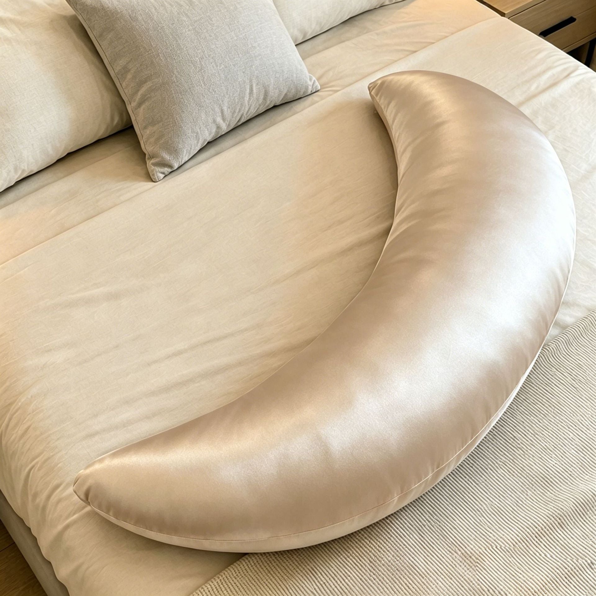 Soft Fabric Large Moon-Shaped Pregnancy Pillow, Nursing Pillow, Postpartum Lumbar Support Pillow, Baby Feeding Pillow, Removable and Washable