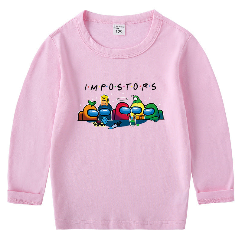 Children's cotton T-shirt with round neck and long sleeved base