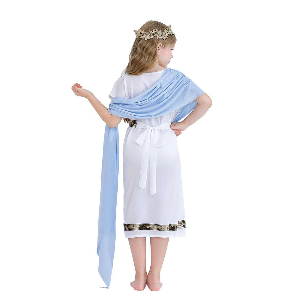 Halloween Kids Costume Greek Mythology Boys Girls Dress White Roman Toga Robe Carnival Performance Costume